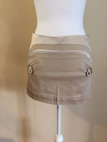 MARCIANO GUESS SATIN TRIM MICRO-MINI NUDE/ BEIGE SKIRT W BLING BUTTONS~SMALL/XS? - Picture 1 of 5