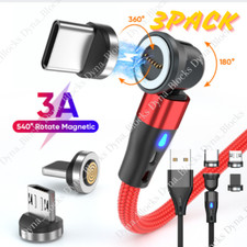 540 Rotate Magnetic Charger Cable Fast Charging Type C Micro For iPhone Samsung