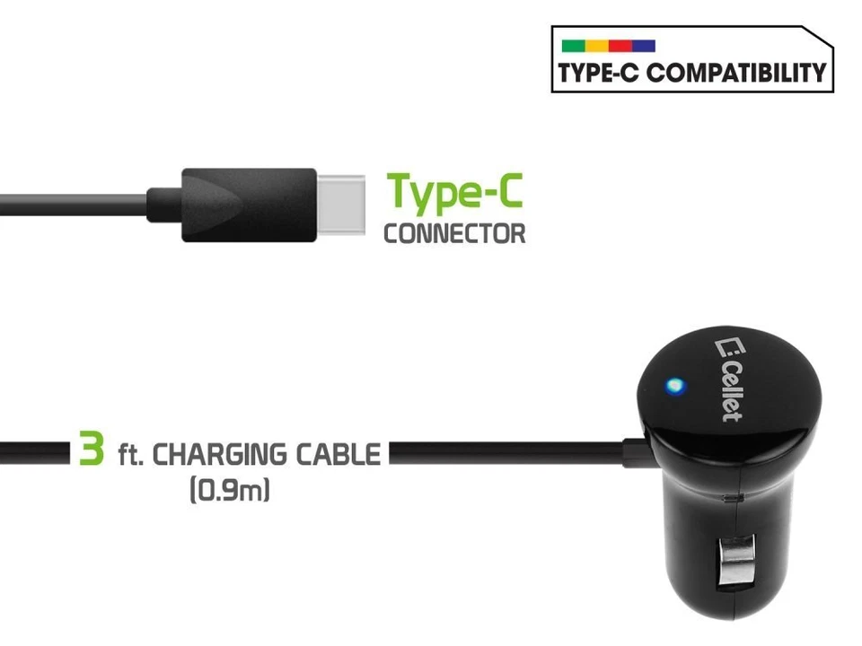 Cargador de coche USB tipo C de alta potencia 15 vatios 3 amperios para Motorola Moto Z Force Droid Foto 3 de 4