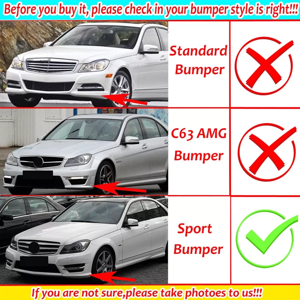 For Mercedes Benz C Class W204 Sport 2008-2014 Glossy Black Front Bumper Lip Kit - Image 2 of 4