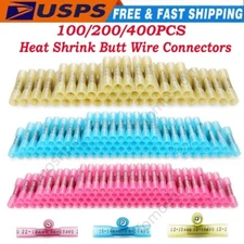 400PCS Insulated Heat Shrink Splice Butt Wire Connector Crimp Terminals 22-10AWG