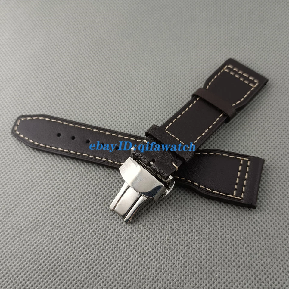 Correa de cuero genuino marrón 22 mm hebilla de acero inoxidable correas aptas para reloj Parnis Foto 2 de 4