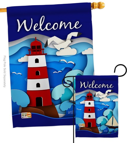 Bienvenido Faro Rojo Náutico Mar Barco Barcos Casa Sello Jardín Yarda Bandera - Imagen 4 de 13