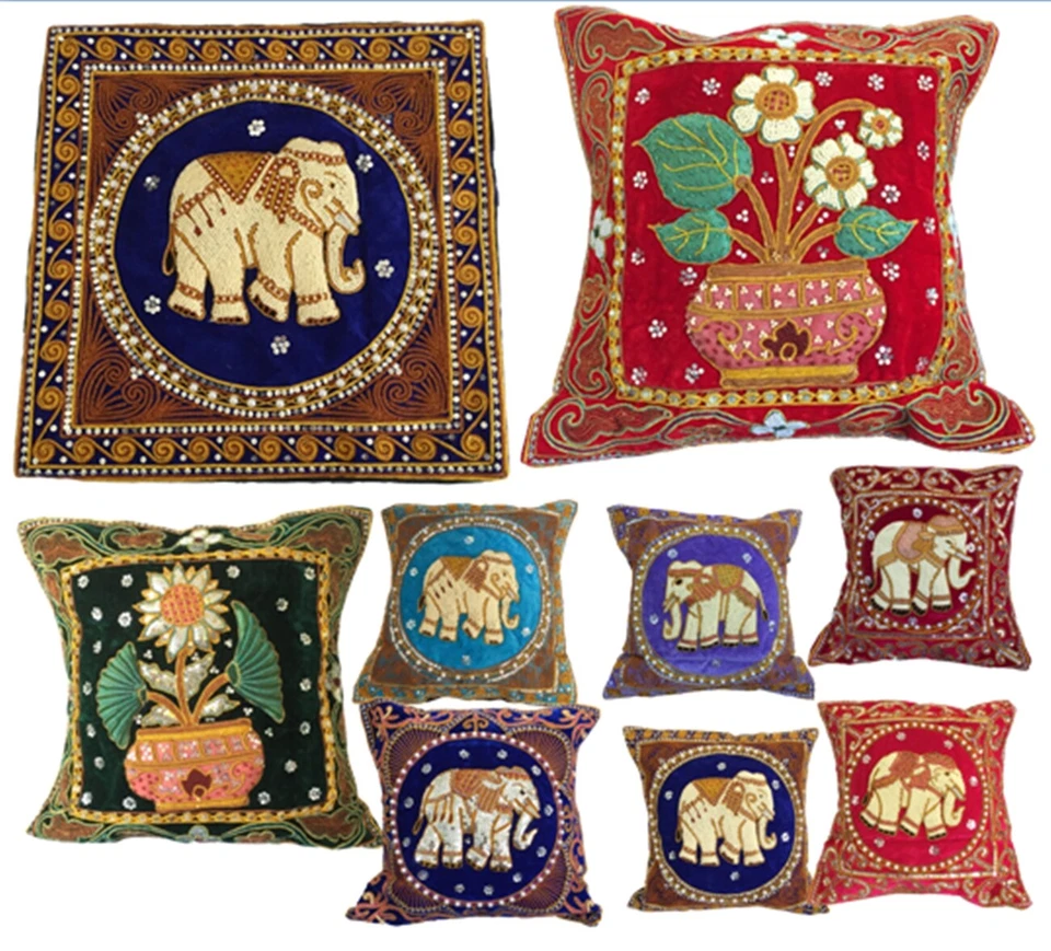 pillow cover case thai  Vintage embroidered elephant flower handmade - Image 2 of 4