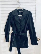 Chico  s Jacket Black Belted Wrap Light Size 1 Snap Long Blazer Women 8 Medium