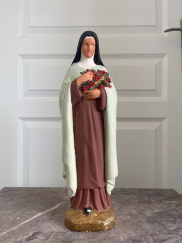 Statue Saint Thérèse de Lisieux de l'enfant Jésus Christ Plâtre ancien 33 cm - Foto 1 di 9