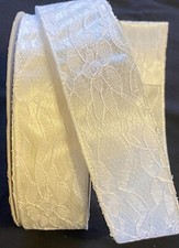 5 yds. LACE OVERLAY FLORAL WHITE WIRE EDGE RIBBON 1 1/2" Wide