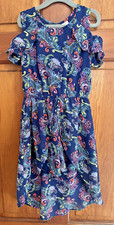 GIRL  S DRESS SIZE 8 JAPNA ROMPER DRESS BLUE / FLOWER PRINT MULTI COLORED