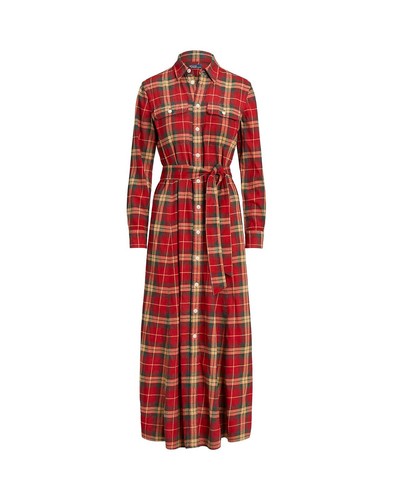 New Polo Ralph Lauren PLAID COTTON TWILL SHIRTDRESS In Red. Size 4 - Picture 4 of 11