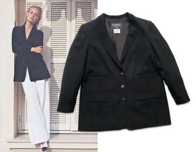 Chanel Vintage Spring 1996 96P Black 3 Button CC Blazer 42 FR