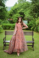 New Pakistani Ready To wear Organza 3 Piece Suit - Light Brown Man  nat