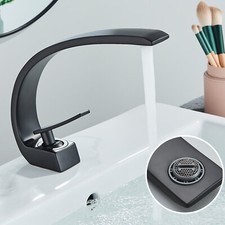 Rubinetto miscelatore bagno lavabo a cascata Nero ottone monocomando moderno