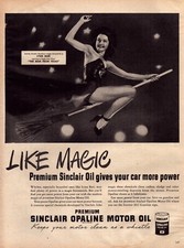 1947 Sinclair Motor Oil Print Ad Witch On Broom Like Magic