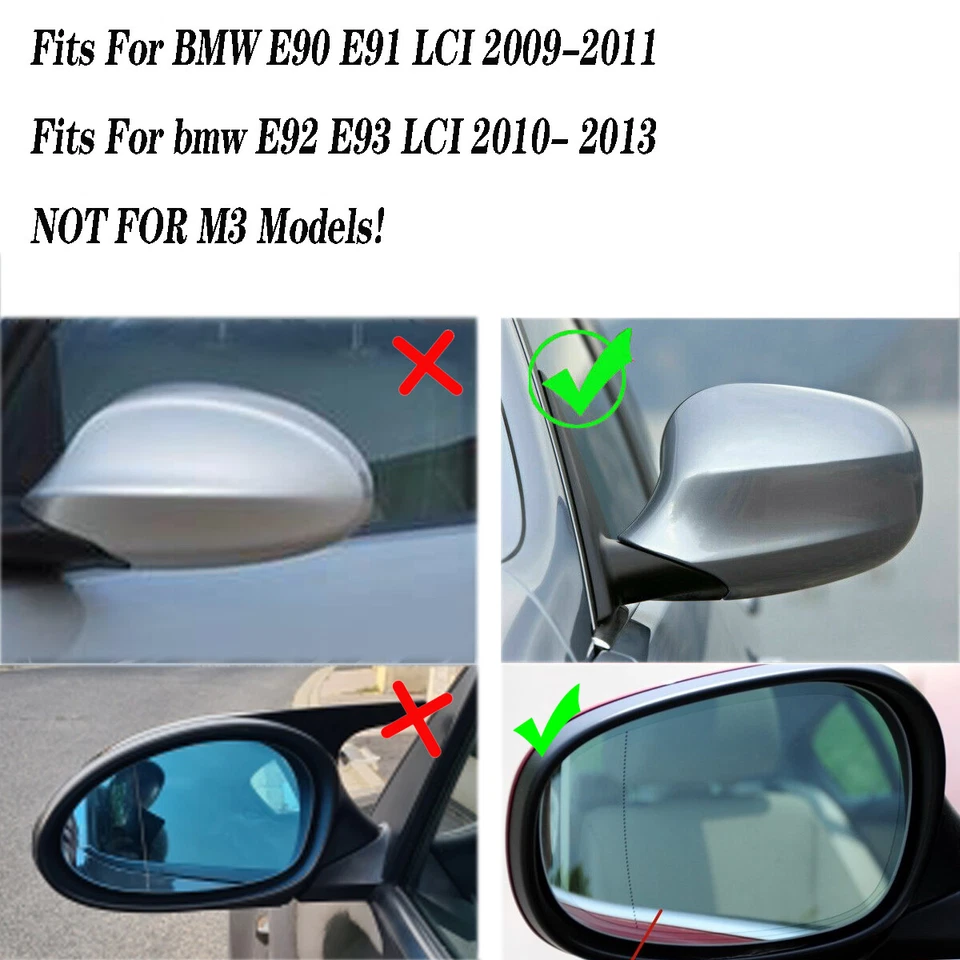 2x Gloss Black Wing Side Rearview Mirror Caps Cover For BMW E90 E92 E82 E87 LCI - Image 2 of 4