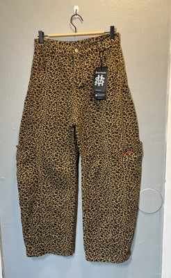 Leopard Print Brown Tan Barrel Jeans Loose Fit Womens XL Supermade Brand