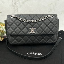 Chanel Classic flap Matelasse Caviarskin Leather Shoulder Bag Black *Rank AB*