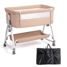 JOYMOR 3 in 1 Baby Bassinet, Bedside Bassinet for Baby, with Crib, Beige