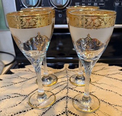 Crystal Italy Cristal 3A Oro Satinato 22k Gold Encrusted Stemmed Wine Glasses X
