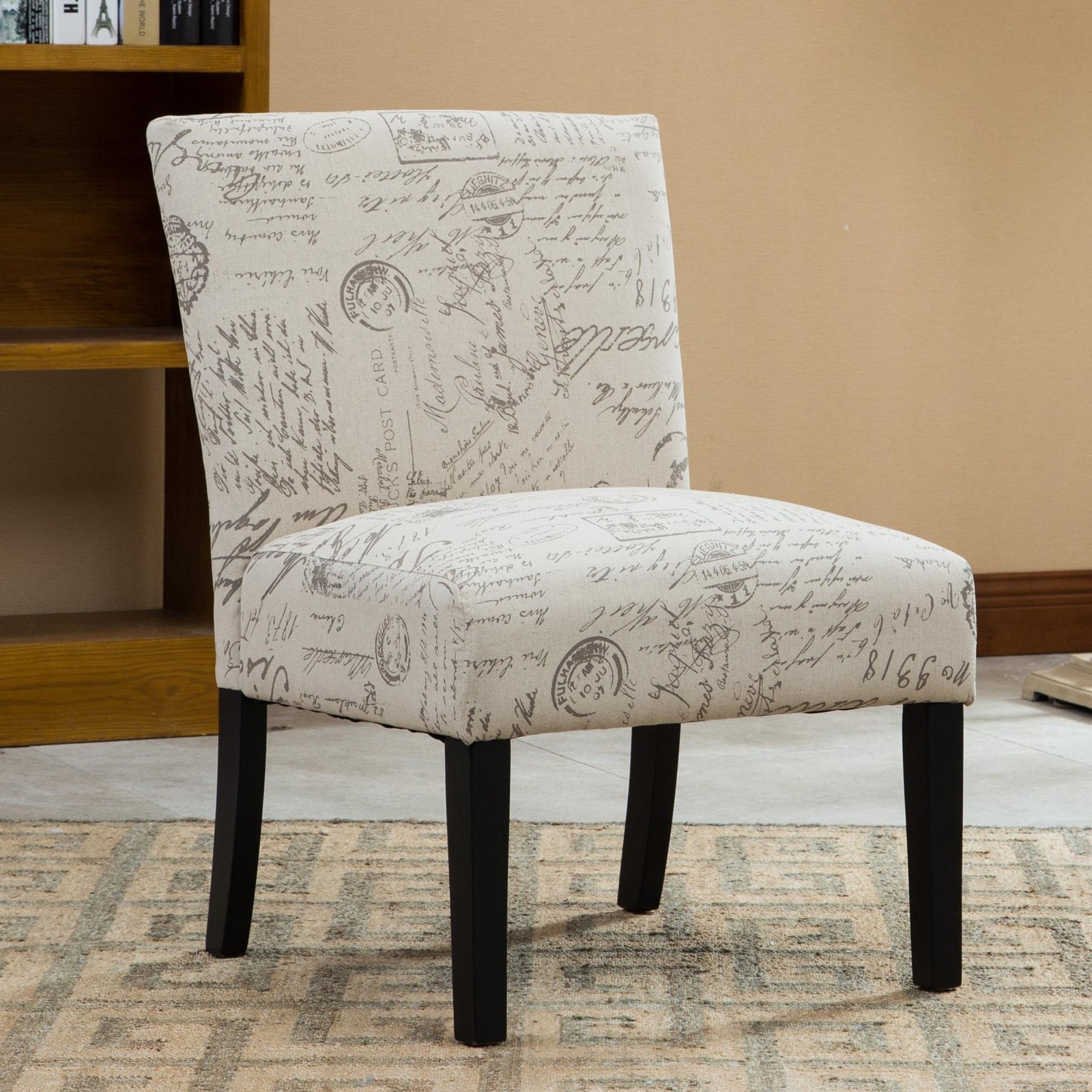 Roundhill Furniture Botticelli Fabric Armless Contemporary Accent Chair, Script