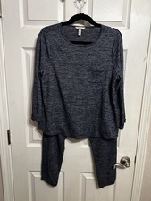 Soma Pajama Set Medium Knit Long Sleeve Shirt Pants Heather Blue Cozy Comfort