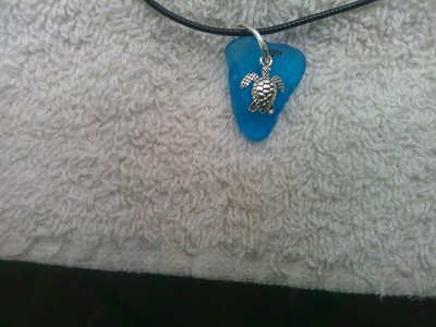 hawaii  BLUES Sea glass jewelry hawaii sea glass necklace 18 black leather chord