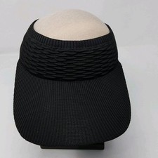 Black Knit Sun Visor Hat Women's Stretch Wide Brim Golf Beach Travel