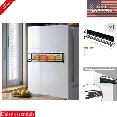 Magnetic Spice Rack for Refrigerator Magnetic Shelf Organizer Black 2 Jars Ki...