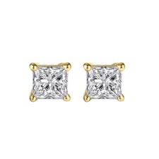 Genuine 14k Yellow Gold CZ 4mm Square Solitaire Screwback Safety Earring Studs