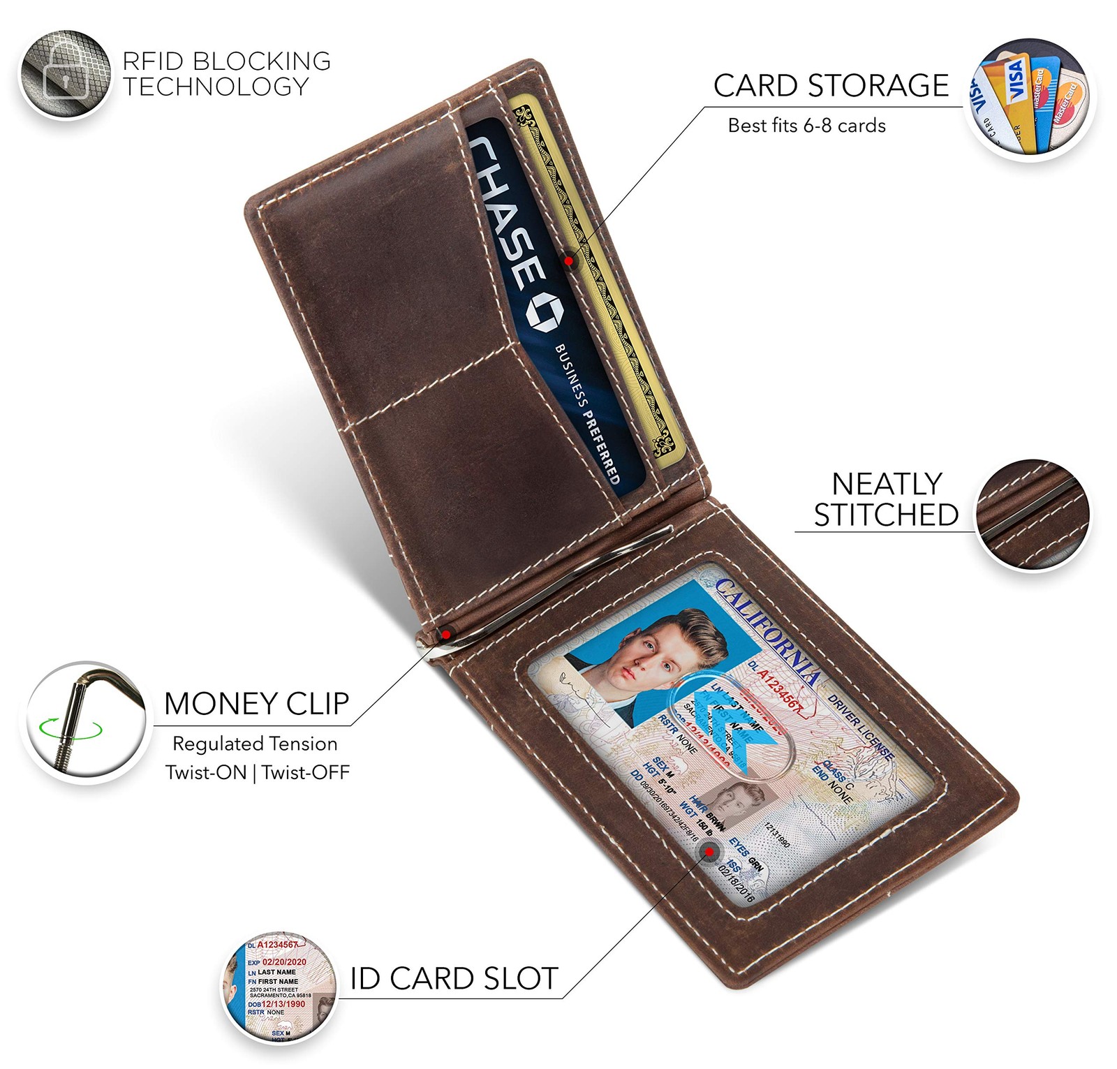 RFID Blocking Wallet Slim Bifold - Genuine Leather Minimalist Front Pocket Wa...