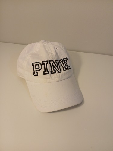 Victorias Secret Pink Logo Baseball Hat Cap Adjustable Strap Embroidered White
