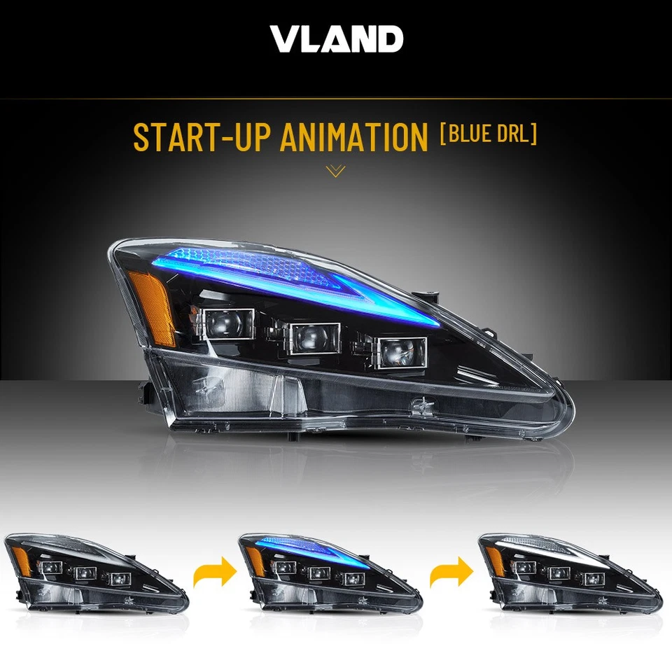 VLAND Voll LED Scheinwerfer für 2006-2013 Lexus IS250 IS350 ISF Startup Blue DRL - Bild 4 von 4
