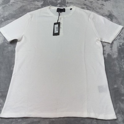 Slate & Stone white short-sleeve waffle henley shirt Lg NWT