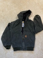 Carhartt Canvas Jacket Youth L 10-12 YYJ130 Quilt Lined Hooded Zip Up Moss