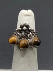 Vintage Mexico Tiger’s Eye Sterling Silver Adjustable Ring - Size 4 1/2