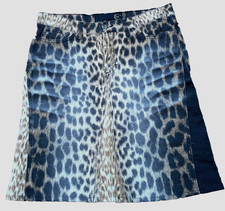 NWOT 910 ROBERTO CAVALLI Leopard Denim Jean Flare Stretch Skirt ITALY US 8 IT42
