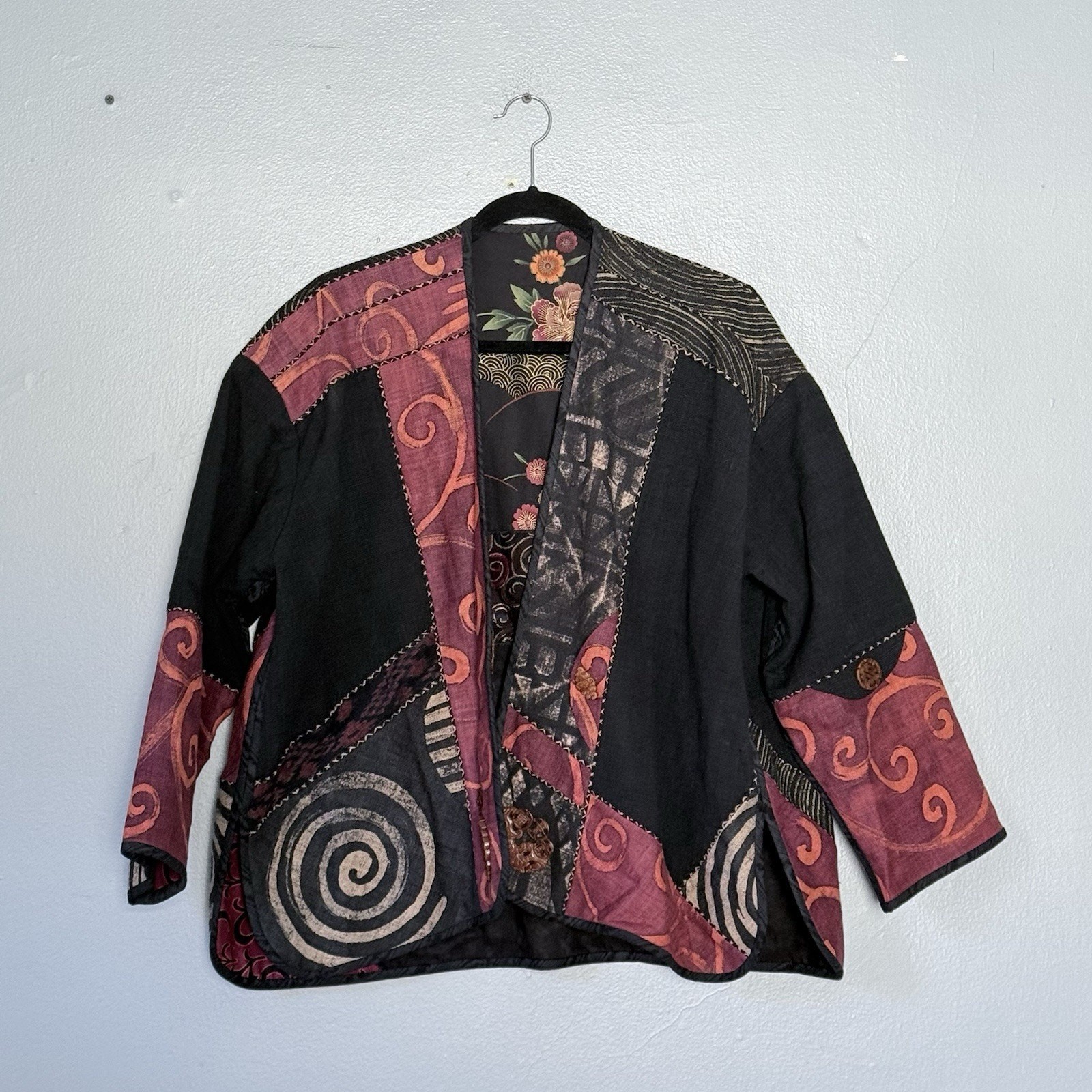 Patchwork Reversible Jacket Large Black Mauve Art… - image 1