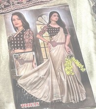 Indian Saree Satin Sari Party Wedding Sari with Unstitched Blouse Piece  Belt