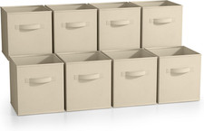 Fabric Storage Cubes, 8 Pack, with Handles 11 Inch, Beige