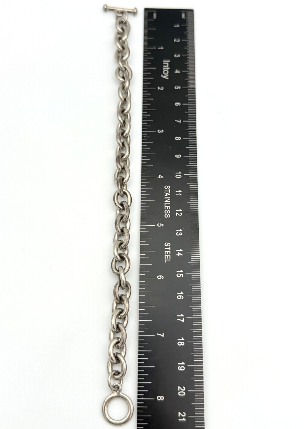 925 Sterling Silver Round Link Toggle Bracelet - image 5