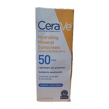 CeraVe Hydrating Face Mineral Sunscreen SPF 50, 2.5 fl oz, Exp 12/2027