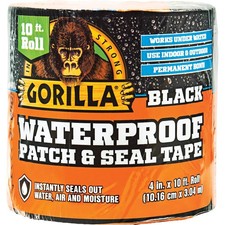 Gorilla 4 In. x 10 Ft. Waterproof Patch  Seal Repair Tape, Black 4612502 Pack