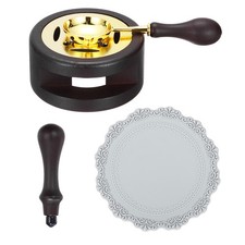 Wax Stamp Seal Kit Sealing Warmer Melting Spoon Pad Handle, Brown/Gray