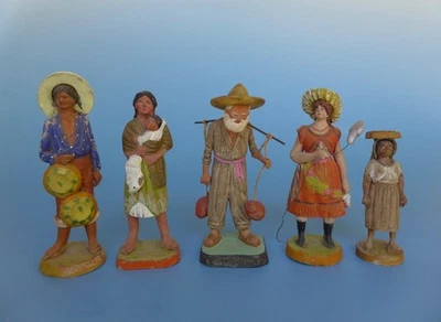 Set of 5 vintage Mexican Tlaquepaque Panduro figures 4 1/2" to 6 1/2" tall - Image 1 of 4