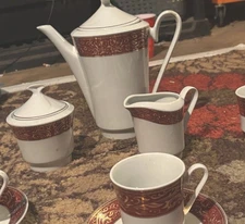 KPM Tea Coffee Cup & Cutout Saucer Gold Burgundy Trim Roses Vintage Germany