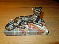 Przycisk do papieru Leopard 1970 Solidny brąz Figurka Marmurowy cokół 844 g 15x8x8,5 cm