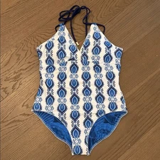Cabana Life Blue and White Reversible Swimsuit UPF 50+ NWT