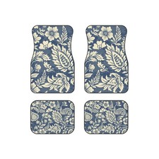 Blue Cream Floral Paisley Car Mats Floor Mat Set of 4