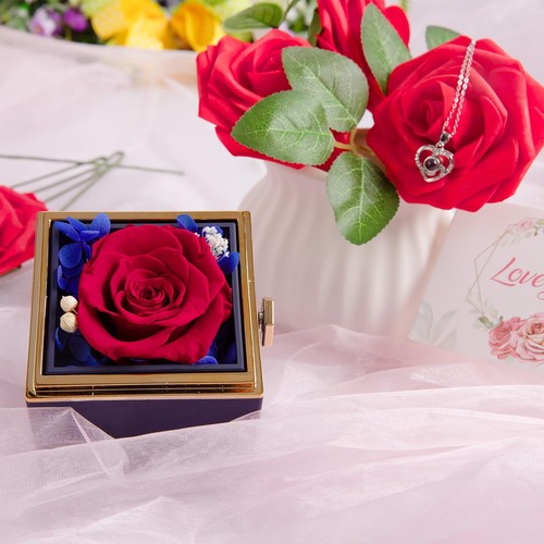 Forever Rose Gifts for Her,Preserved Real Red Flowers Rotating Box with I Lov... - Picture 8 of 9
