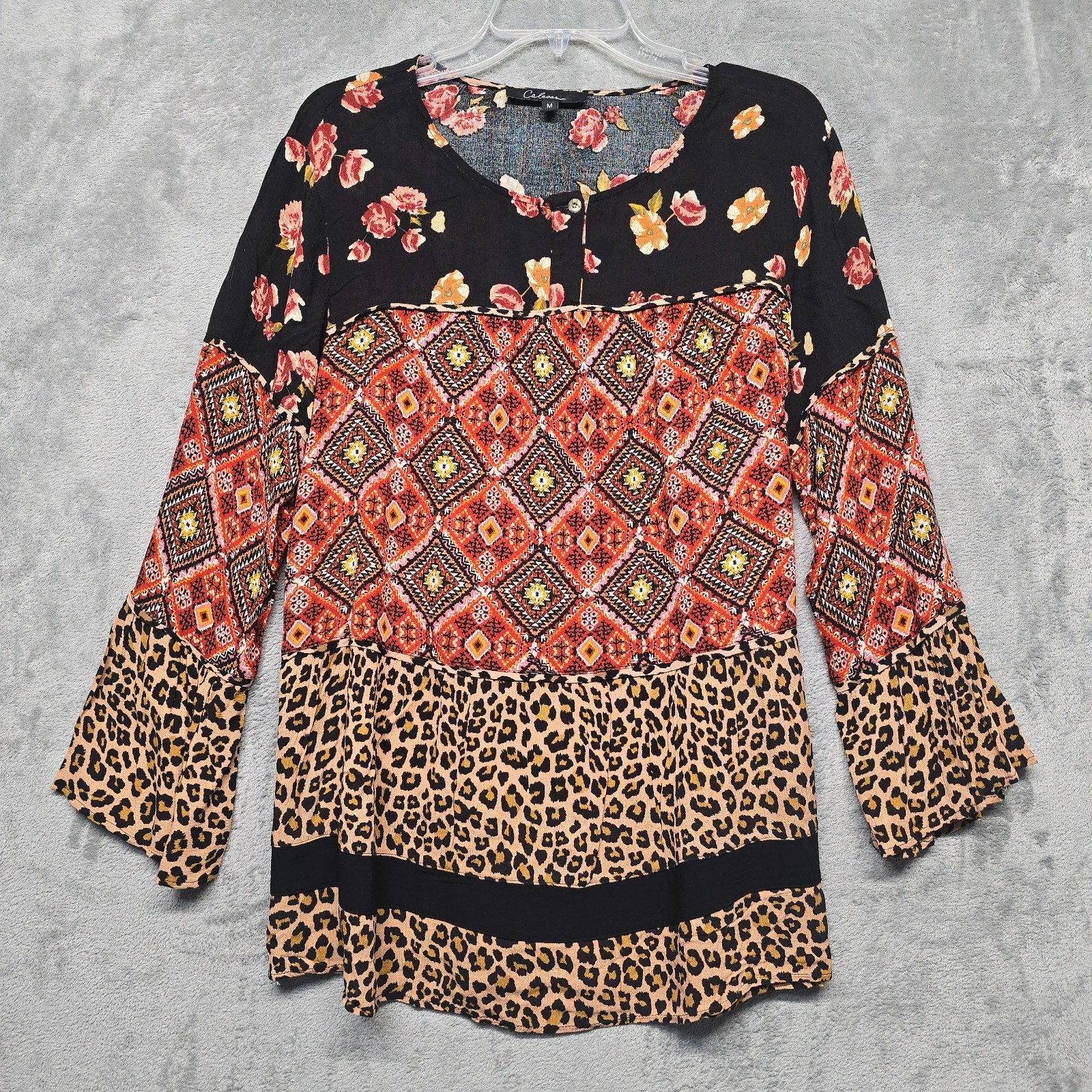 Calessa Top Womens Sz Medium Multi Mixed Print Ti… - image 12