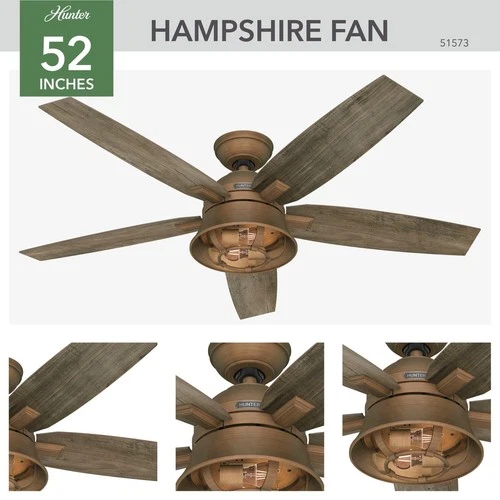 Hunter 52 inch Hampshire Ceiling Fan LED Light Remote Control Rustic Farmhouse - Picture 3 of 12